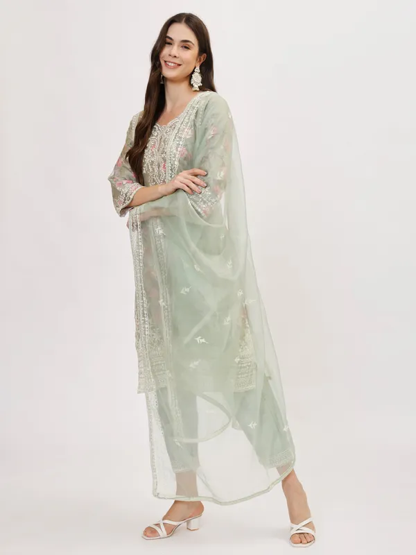 Green_&_Pink_Organza_Premium_&_Elegant_Kurta_&_Pant_Set_With_Dupatta_For_Women_&_Girls
