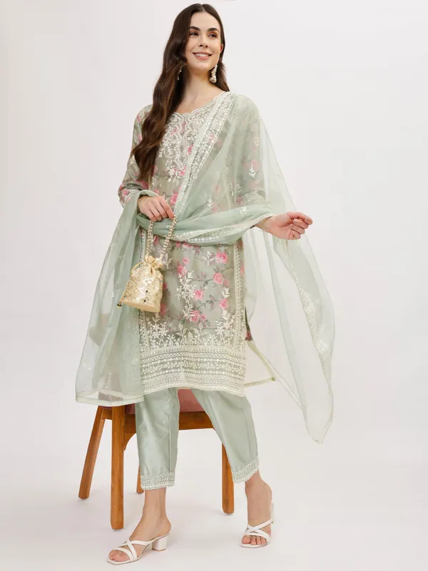 Green_&_Pink_Organza_Premium_&_Elegant_Kurta_&_Pant_Set_With_Dupatta_For_Women_&_Girls