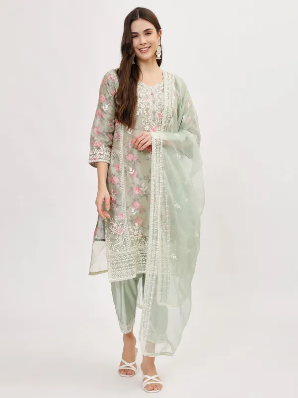 Green_&_Pink_Organza_Premium_&_Elegant_Kurta_&_Pant_Set_With_Dupatta_For_Women_&_Girls