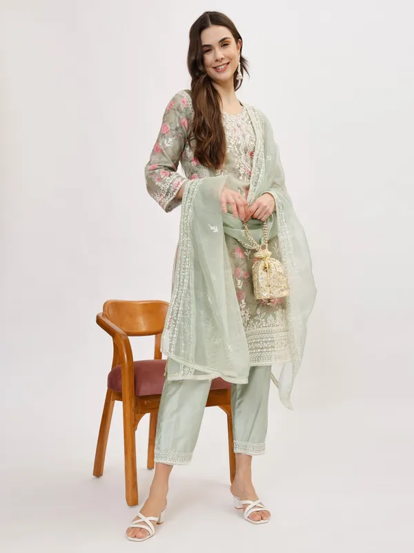 Green_&_Pink_Organza_Premium_&_Elegant_Kurta_&_Pant_Set_With_Dupatta_For_Women_&_Girls
