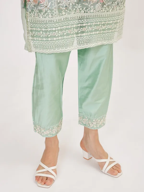 Mint_&_Orange_Organza_Premium_&_Elegant_Kurta_&_Pant_Set_With_Dupatta_For_Women_&_Girls