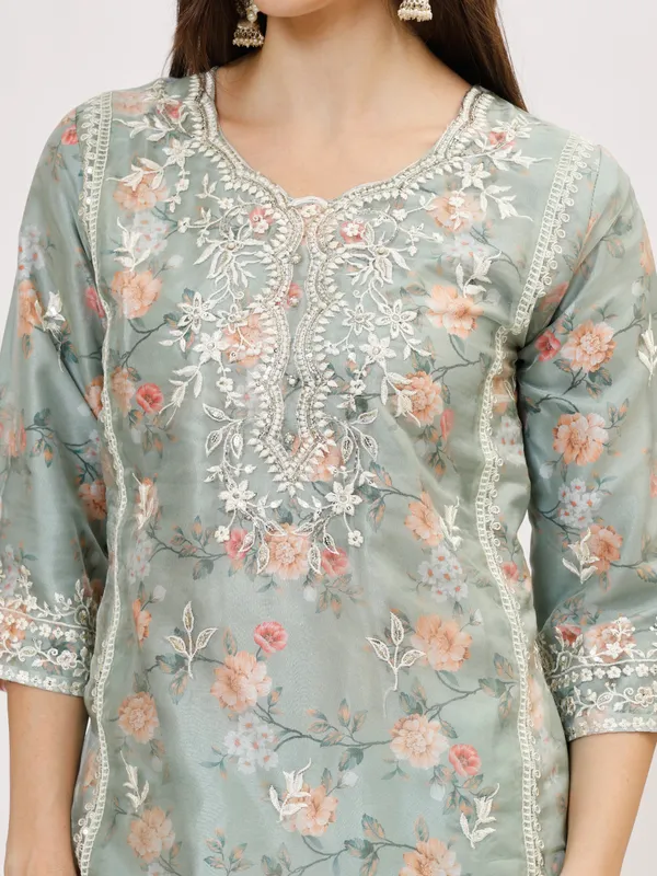 Mint_&_Orange_Organza_Premium_&_Elegant_Kurta_&_Pant_Set_With_Dupatta_For_Women_&_Girls