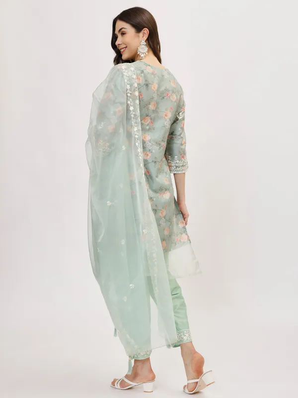 Mint_&_Orange_Organza_Premium_&_Elegant_Kurta_&_Pant_Set_With_Dupatta_For_Women_&_Girls