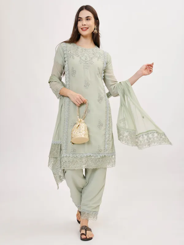 Green_Cotton_Premium_&_Elegant_Kurta_&_Pant_Set_With_Dupatta_For_Women_&_Girls