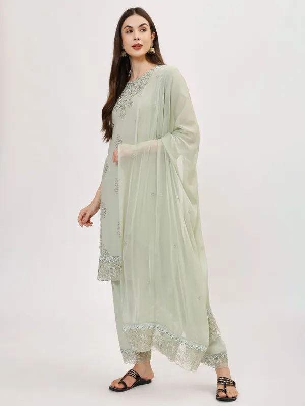 Green_Cotton_Premium_&_Elegant_Kurta_&_Pant_Set_With_Dupatta_For_Women_&_Girls