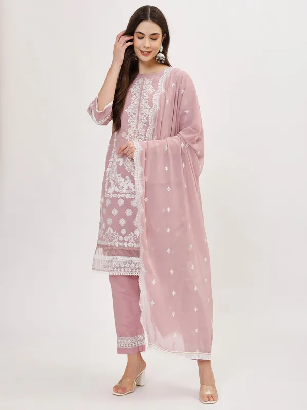 Lilac_Cotton_Premium_&_Elegant_Kurta_&_Pant_Set_With_Dupatta_For_Women_&_Girls