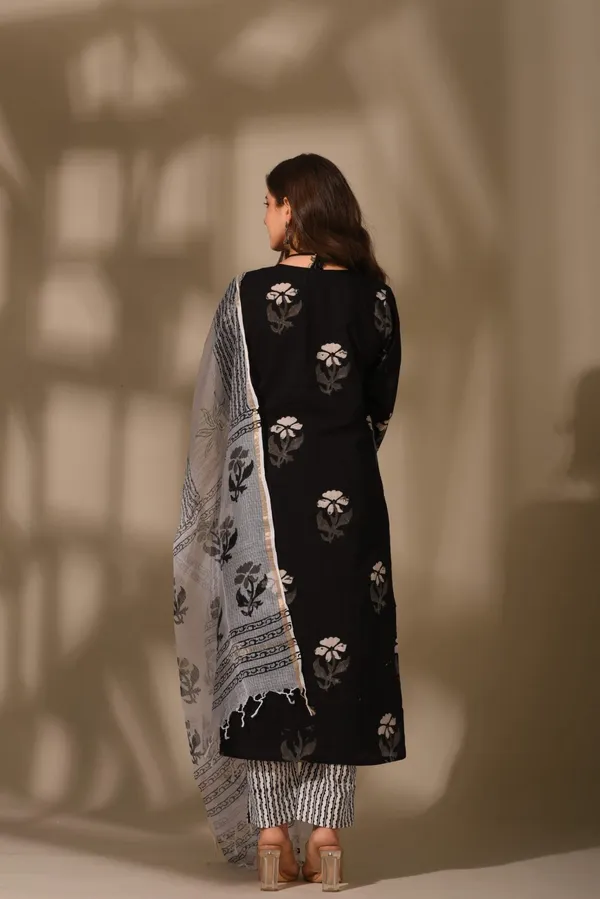 Black_Cotton_Premium_&_Elegant_Kurta_&_Pant_Set_With_Dupatta_For_Women_&_Girls