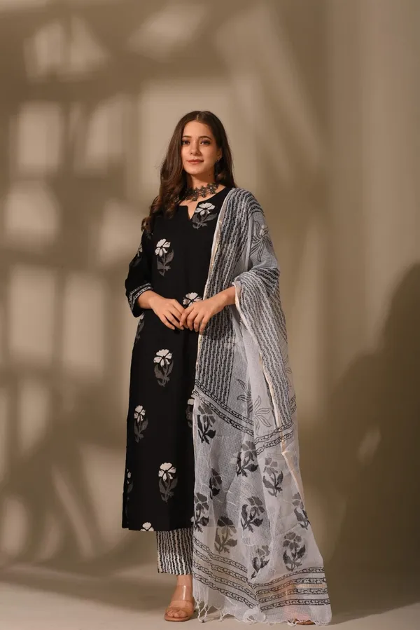 Black_Cotton_Premium_&_Elegant_Kurta_&_Pant_Set_With_Dupatta_For_Women_&_Girls