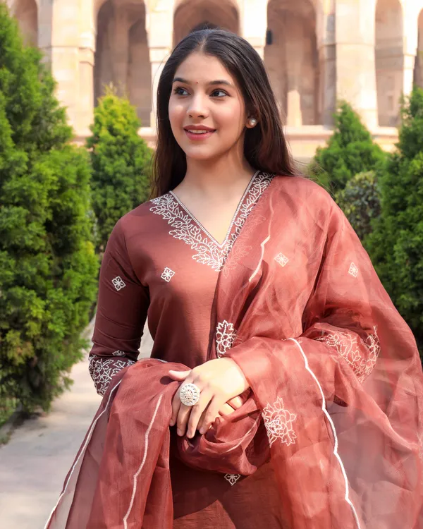 Brown_Viscose_Premium_&_Elegant_Kurta_&_Pant_Set_With_Dupatta_For_Women_&_Girls