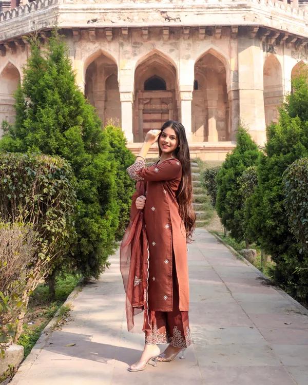 Brown_Viscose_Premium_&_Elegant_Kurta_&_Pant_Set_With_Dupatta_For_Women_&_Girls