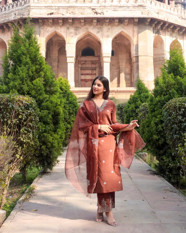 Brown_Viscose_Premium_&_Elegant_Kurta_&_Pant_Set_With_Dupatta_For_Women_&_Girls