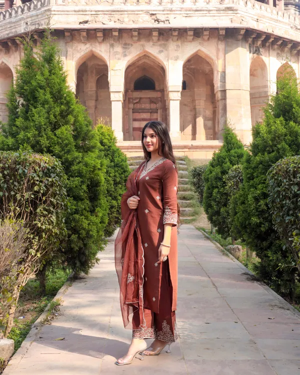 Brown_Viscose_Premium_&_Elegant_Kurta_&_Pant_Set_With_Dupatta_For_Women_&_Girls