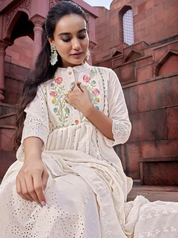 White_Cotton_Premium_&_Elegant_Kurta_,_Dupatta_Pant_For_Women_&_Girls