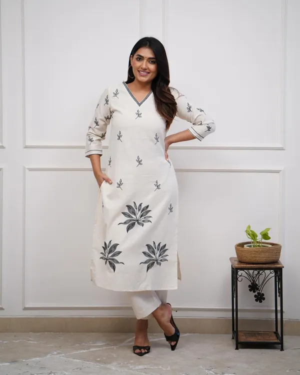 White_Cotton_Premium_&_Elegant_Kurta_&_Pant_Set_For_Women_&_Girls