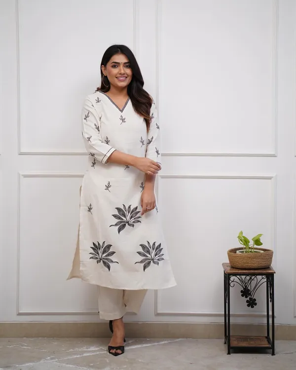 White_Cotton_Premium_&_Elegant_Kurta_&_Pant_Set_For_Women_&_Girls