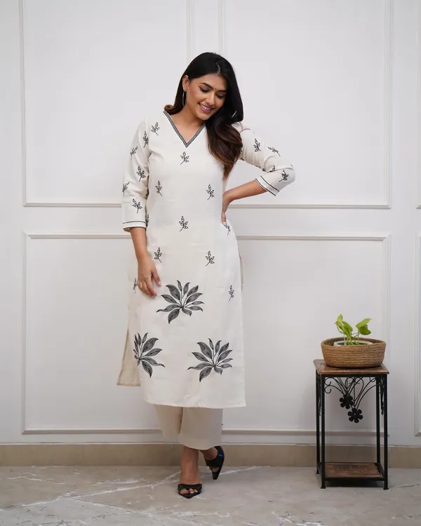 White_Cotton_Premium_&_Elegant_Kurta_&_Pant_Set_For_Women_&_Girls