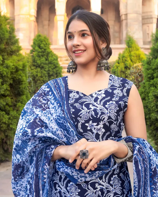 Blue_Cotton_Premium_&_Elegant_Kurta_,_Dupatta_Pant_For_Women_&_Girls