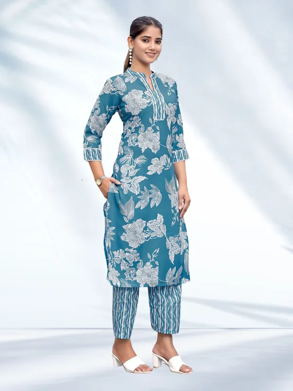 Blue_Rayon_Premium_&_Elegant_Kurta_&_Pant_Set_For_Women_&_Girls