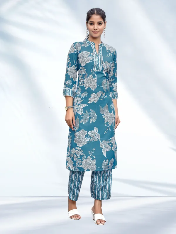 Blue_Rayon_Premium_&_Elegant_Kurta_&_Pant_Set_For_Women_&_Girls