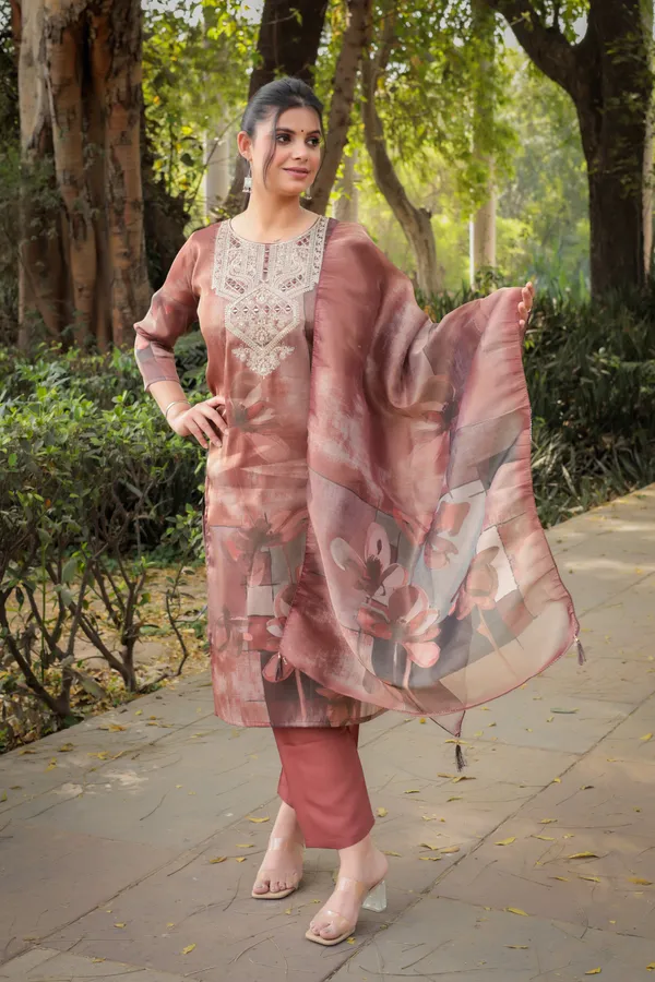 Brown_Silk_Premium_&_Elegant_Kurta_&_Pant_Set_With_Dupatta_For_Women_&_Girls