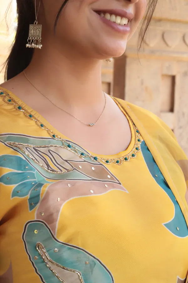Yellow_Silk_Premium_&_Elegant_Kurta_&_Pant_Set_With_Dupatta_For_Women_&_Girls