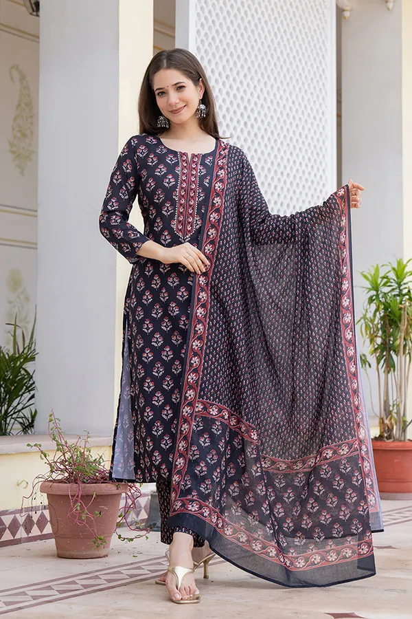 Black_Rayon_Premium_&_Elegant_Kurta_,_Dupatta_Pant_For_Women_&_Girls