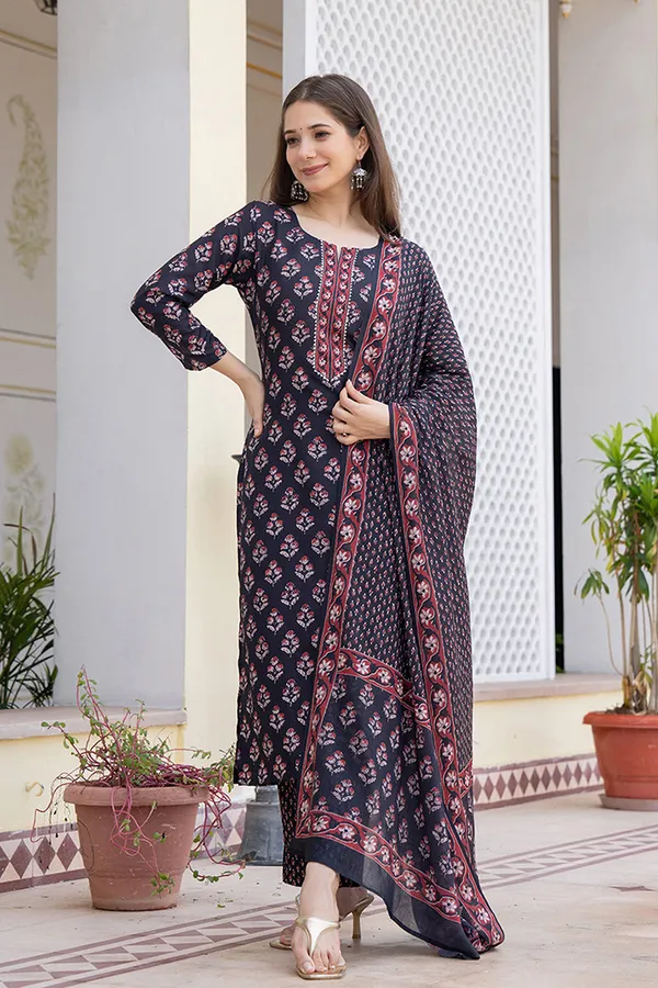 Black_Rayon_Premium_&_Elegant_Kurta_,_Dupatta_Pant_For_Women_&_Girls