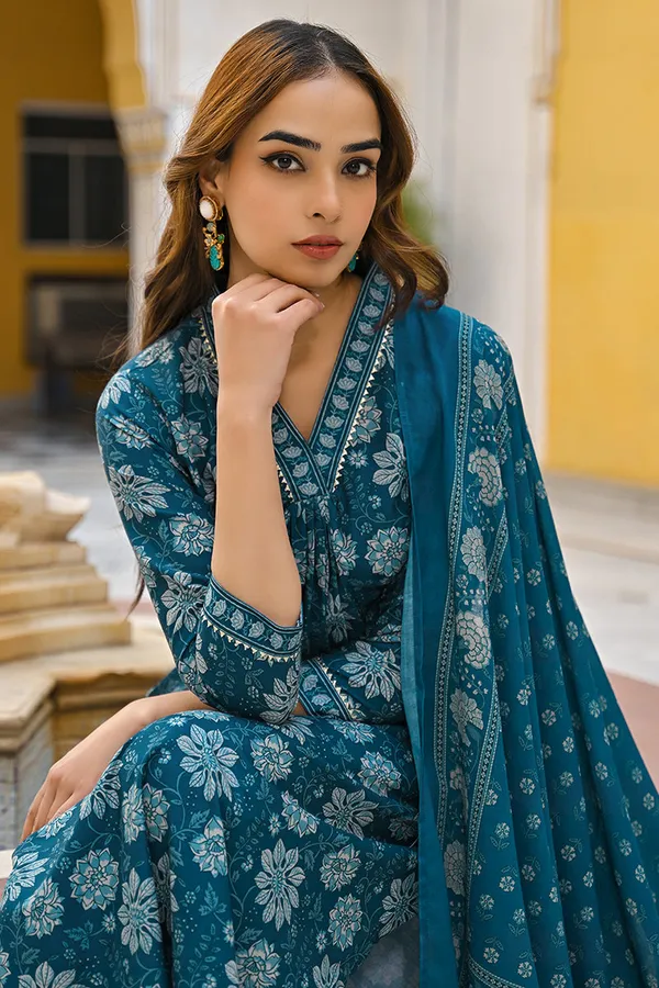 Blue_Rayon_Premium_&_Elegant_Kurta_,_Dupatta_Pant_For_Women_&_Girls