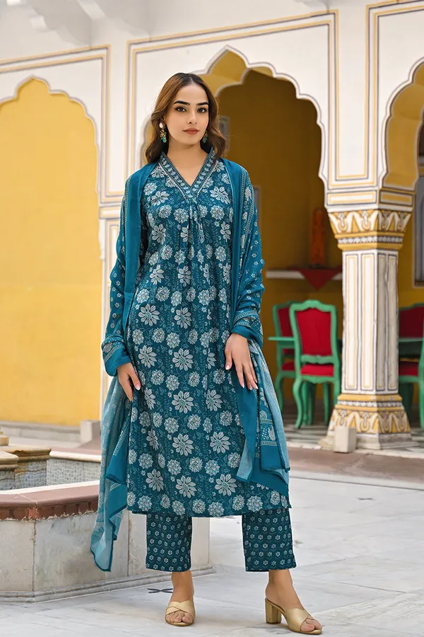 Blue_Rayon_Premium_&_Elegant_Kurta_,_Dupatta_Pant_For_Women_&_Girls