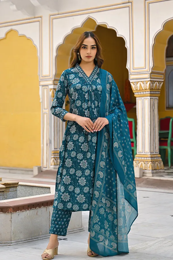 Blue_Rayon_Premium_&_Elegant_Kurta_,_Dupatta_Pant_For_Women_&_Girls