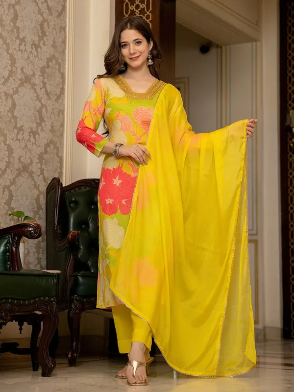 Yellow_Rayon_Premium_&_Elegant_Kurta_,_Dupatta_Pant_For_Women_&_Girls