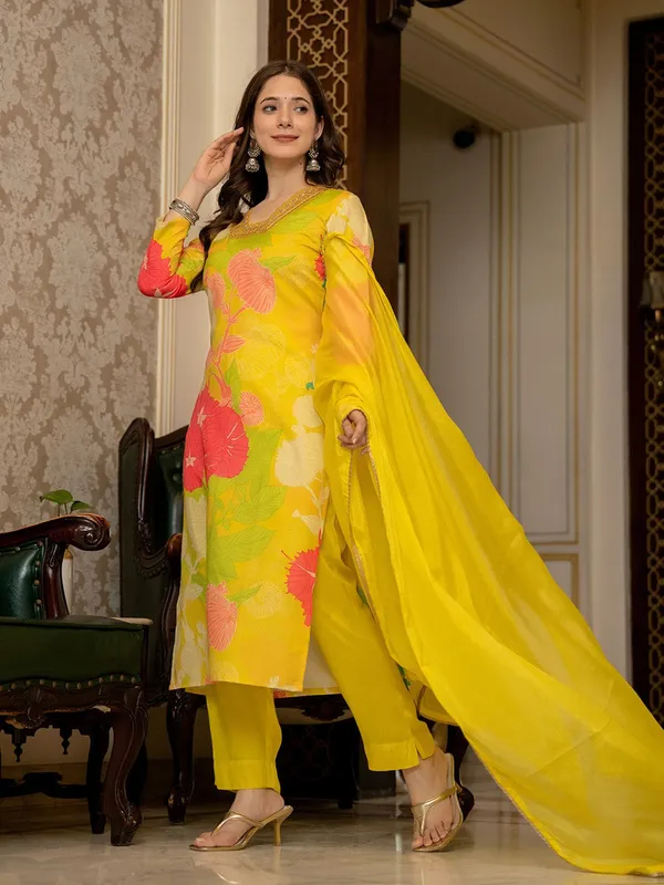 Yellow_Rayon_Premium_&_Elegant_Kurta_,_Dupatta_Pant_For_Women_&_Girls