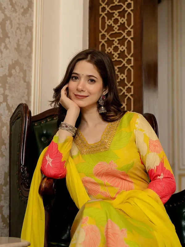 Yellow_Rayon_Premium_&_Elegant_Kurta_,_Dupatta_Pant_For_Women_&_Girls