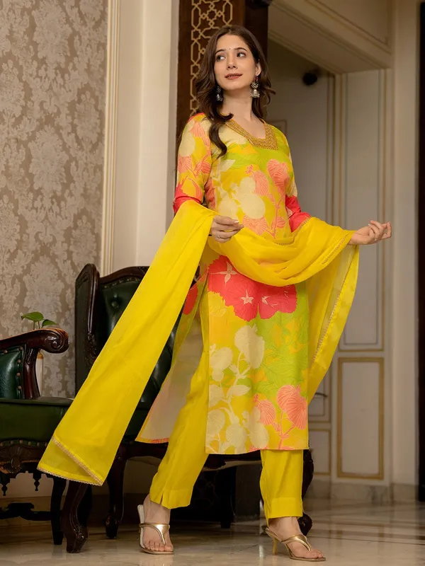 Yellow_Rayon_Premium_&_Elegant_Kurta_,_Dupatta_Pant_For_Women_&_Girls
