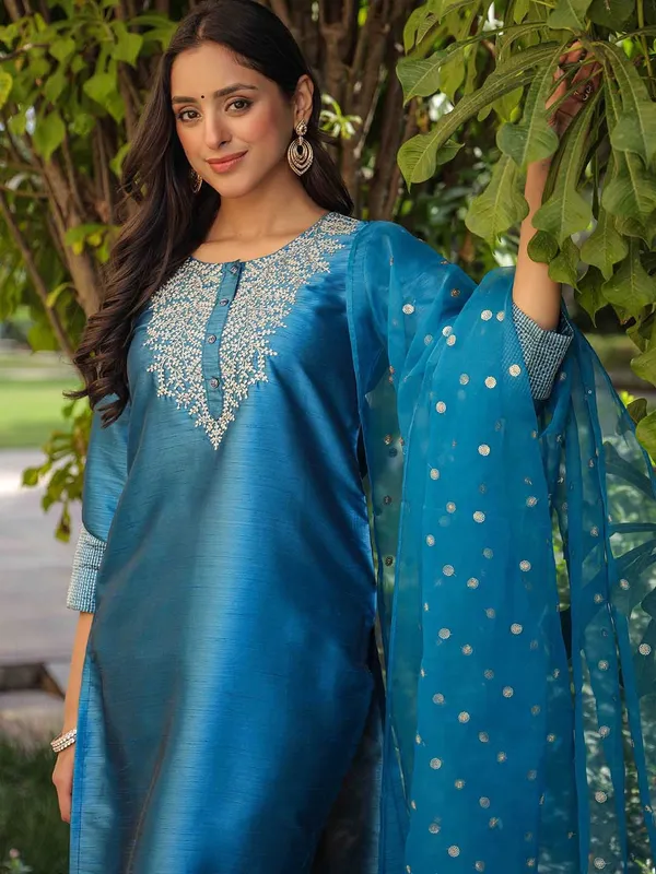 Blue_Cotton_Premium_&_Elegant_Kurta_,_Dupatta_Pant_For_Women_&_Girls