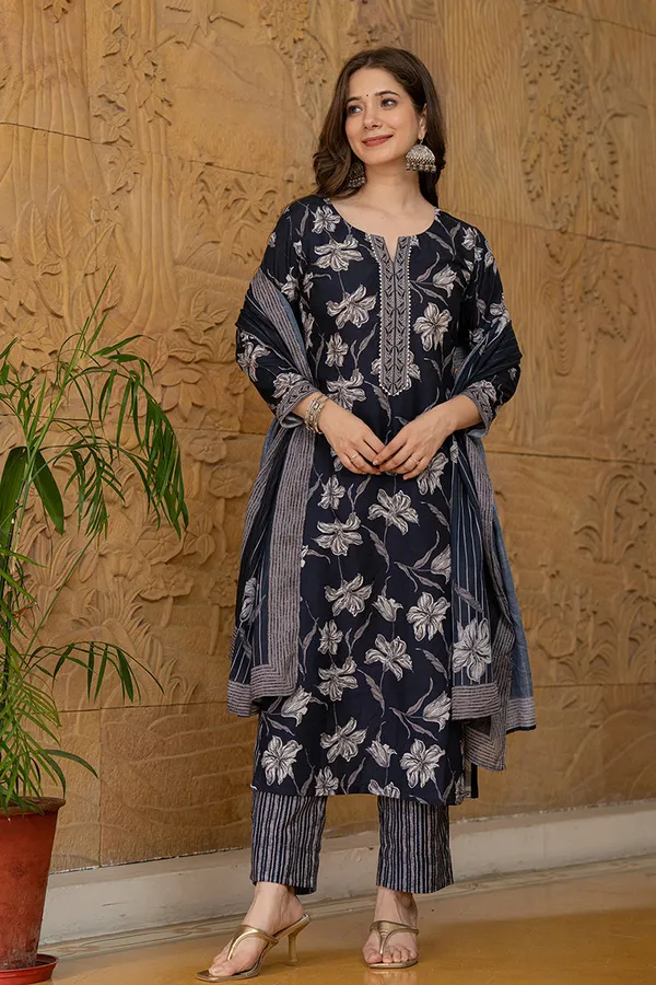 Navy_Blue_Premium_&_Elegant_Kurta_&_Pant_Set_With_Dupatta_For_Women_&_Girls
