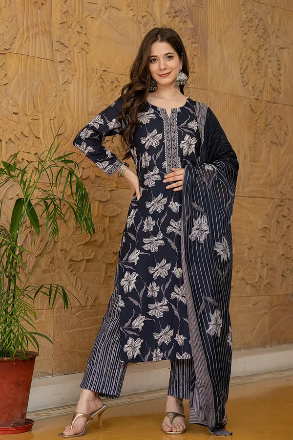 Navy_Blue_Premium_&_Elegant_Kurta_&_Pant_Set_With_Dupatta_For_Women_&_Girls