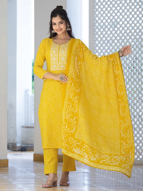 Yellow_Premium_&_Elegant_Kurta_&_Pant_Set_With_Dupatta_For_Women_&_Girls