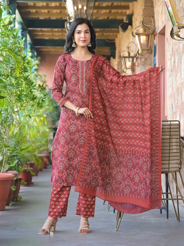 Red_Premium_&_Elegant_Kurta_&_Pant_Set_With_Dupatta_For_Women_&_Girls