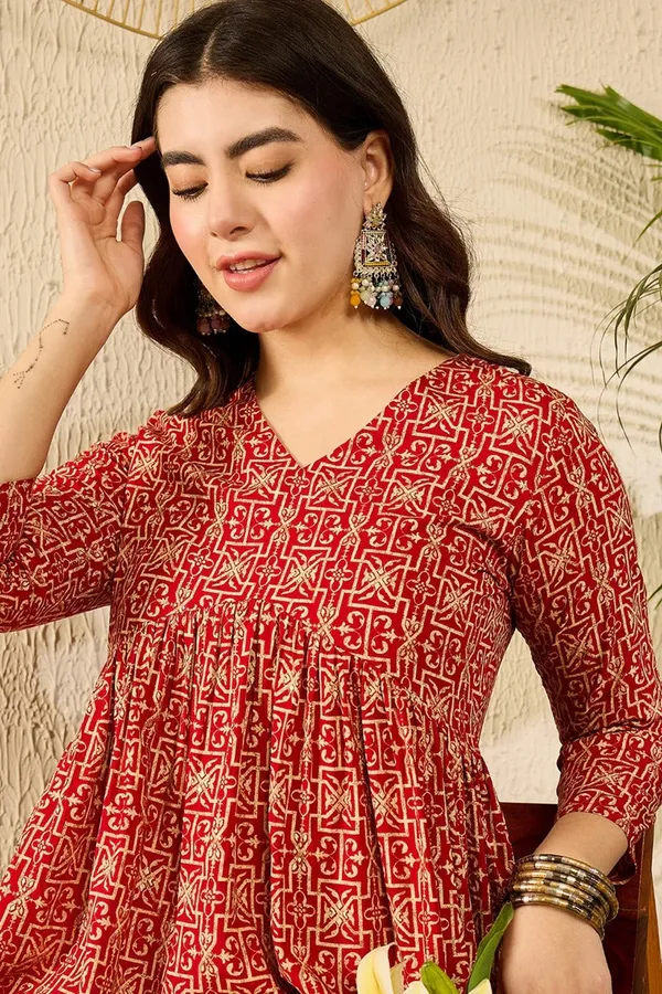 Red_Viscose_Premium_&_Elegant_Kurta_For_Women_&_Girls