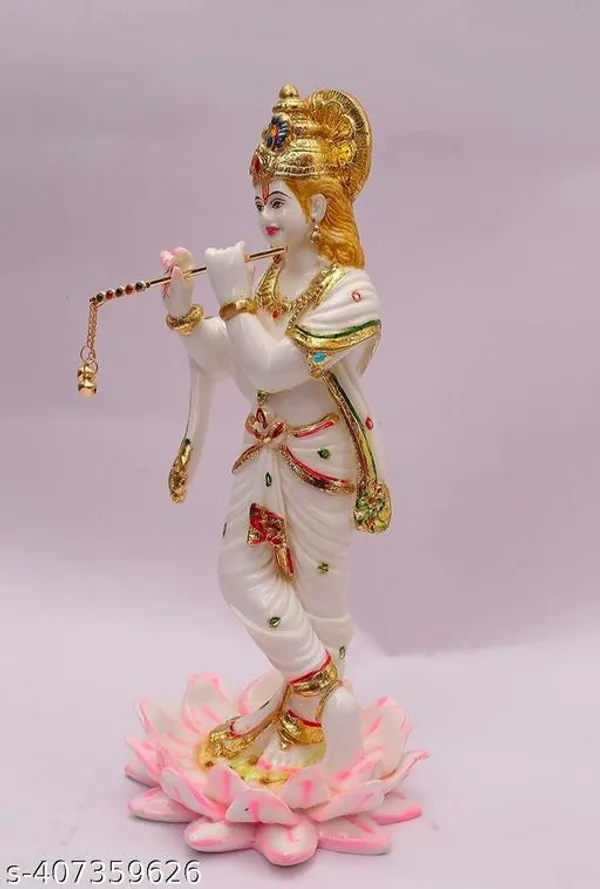 White_Kamal_Krishna_Idol_Marble_Murti_For_Home_Decor_&_Puja_Elegant_Marble_Idol_For_Home_Decor_&_Puja