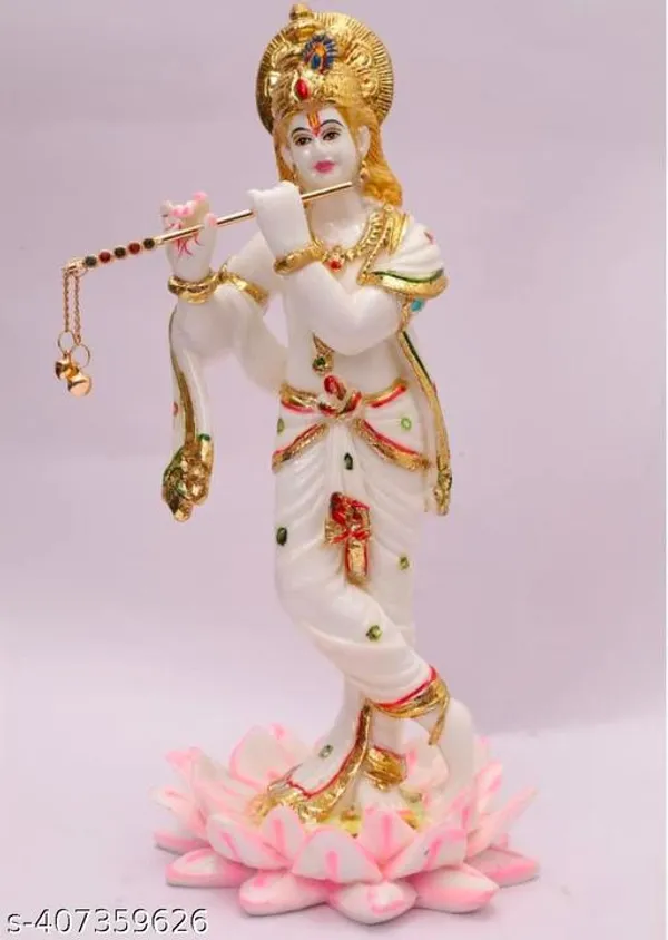 White_Kamal_Krishna_Idol_Marble_Murti_For_Home_Decor_&_Puja_Elegant_Marble_Idol_For_Home_Decor_&_Puja