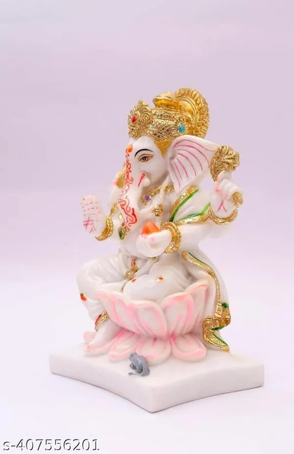 White_Premium_Marble_Finish_Lord_Ganesha_Idol_Sitting_On_Lotus_For_Home_Decor,_Pooja_Room_&_Diwali_Gift_|_Ganpati_Murti_For_Mandir_Decoration