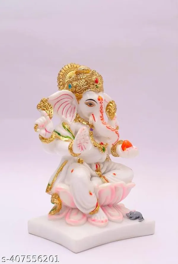 White_Premium_Marble_Finish_Lord_Ganesha_Idol_Sitting_On_Lotus_For_Home_Decor,_Pooja_Room_&_Diwali_Gift_|_Ganpati_Murti_For_Mandir_Decoration