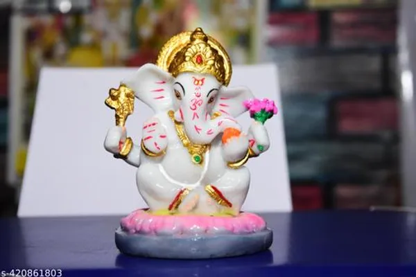 White_Kamal_Ganesh_Idol_Marbel_Stechu_For_Home_Decor_And_Worship