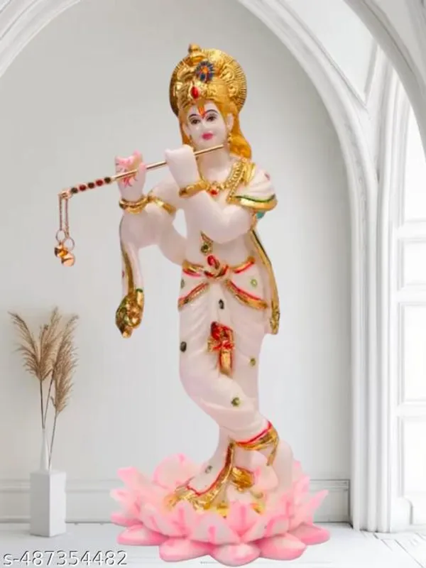 White_White_Marble_Kamal_Krishna_Ji_Stechu_Suitable_Beautiful_Lord_Lovely_Krishna_Idol_For_Home_Decor,_Office_Room