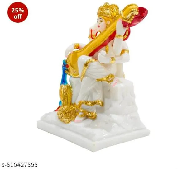 White_And_Golden_Marble_Finish_Maa_Saraswati_Idol_For_Home_Decor_|_Goddess_Saraswati_Murti_For_Pooja_Mandir_|_Study_Room_&_Gift_Showpiece