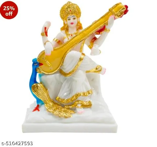 White_And_Golden_Marble_Finish_Maa_Saraswati_Idol_For_Home_Decor_|_Goddess_Saraswati_Murti_For_Pooja_Mandir_|_Study_Room_&_Gift_Showpiece