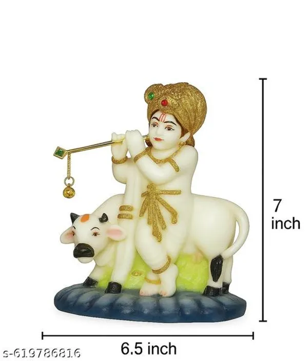 White_Makhan_Chor_Krishna_With_Cow_Idol_|_Baby_Krishna_Murti_Playing_Flute_|_Decorative_Bal_Gopal_Statue_|_Resin_Handcrafted_Showpiece_Gift_Item_For_Pooja_Mandir_&_Home_Decor