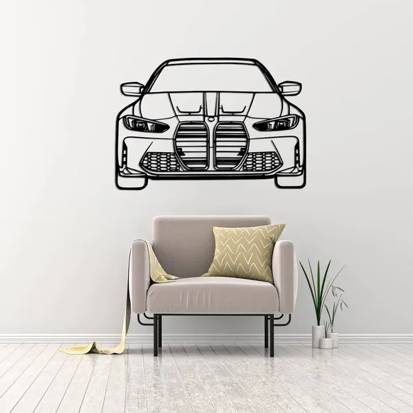 Black_BMW_M3_Metal_Wall_Art_Front_View_Car_Silhouette_Laser-Cut_Automotive_Decor_For_Garage_Living_Room_And_Office